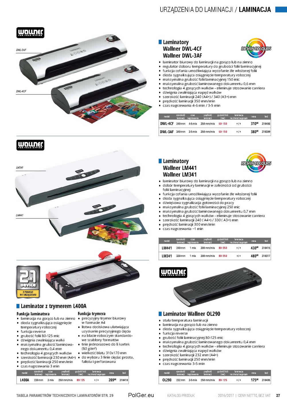 laminatory biurowe wallner 